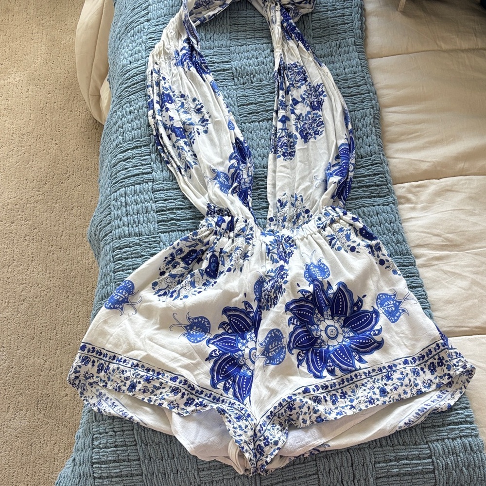 Floral Blue and White Jumpsuit